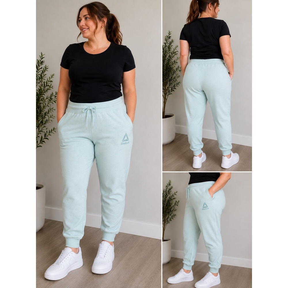 Reebok Joggers Women XXL Light Blue Cotton Blend Sporty Casual Sweatpants Logo
